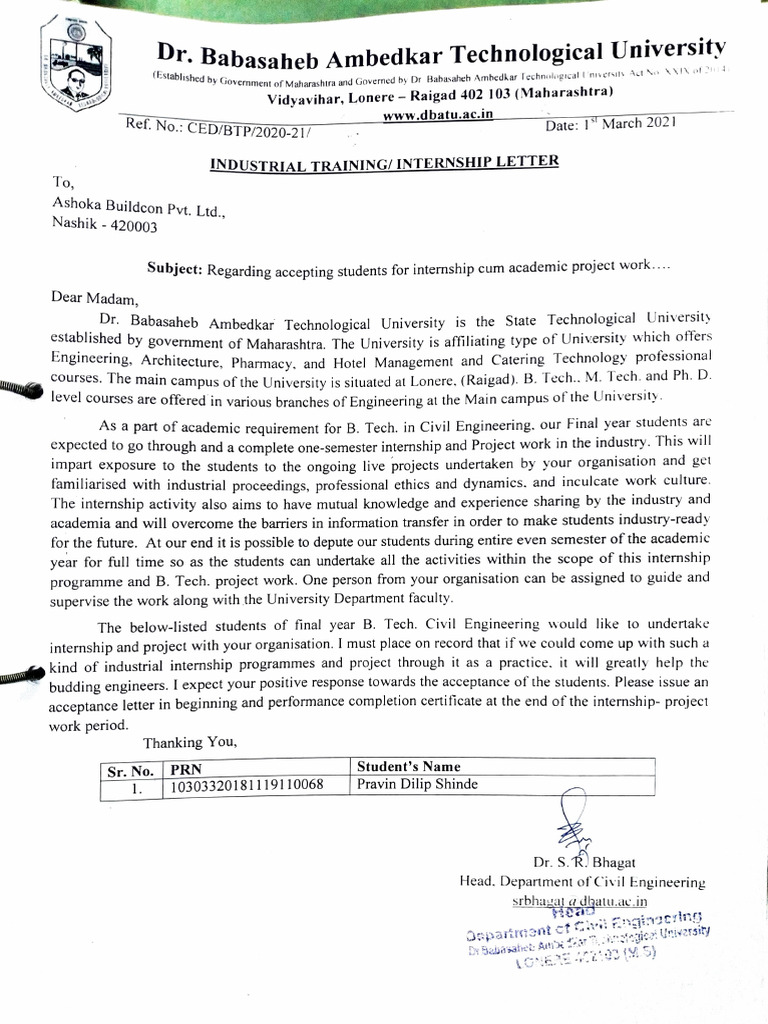 Internship Request for Civil Engineering Students | PDF | Doctor Of ...
