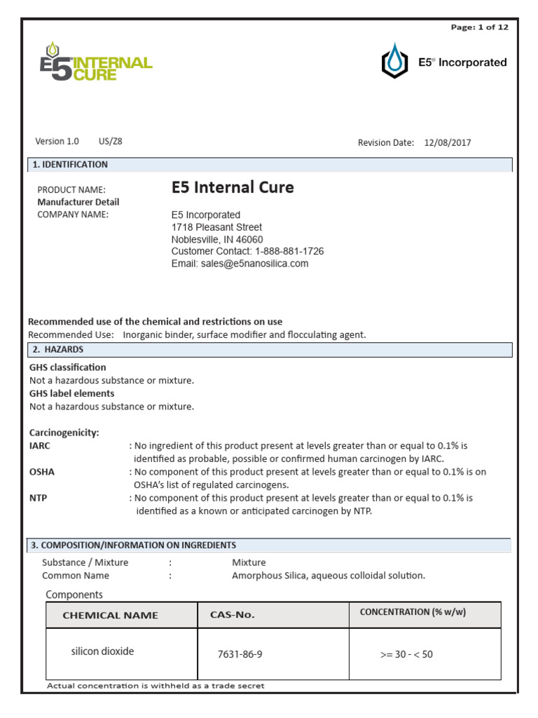 E5®+Internal+Cure+SDS | PDF | Occupational Safety And Health | Safety