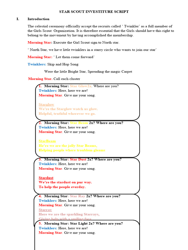 Star Scout Investiture Ceremony Script | PDF