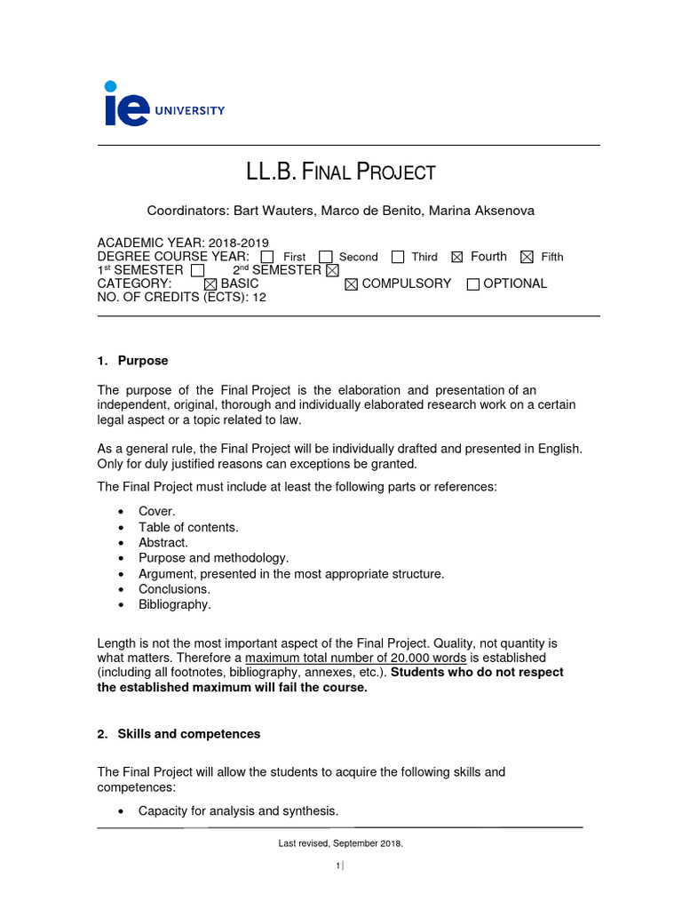 LL.B. Final Project Guidelines 2018-2019 | PDF | Citation | Methodology