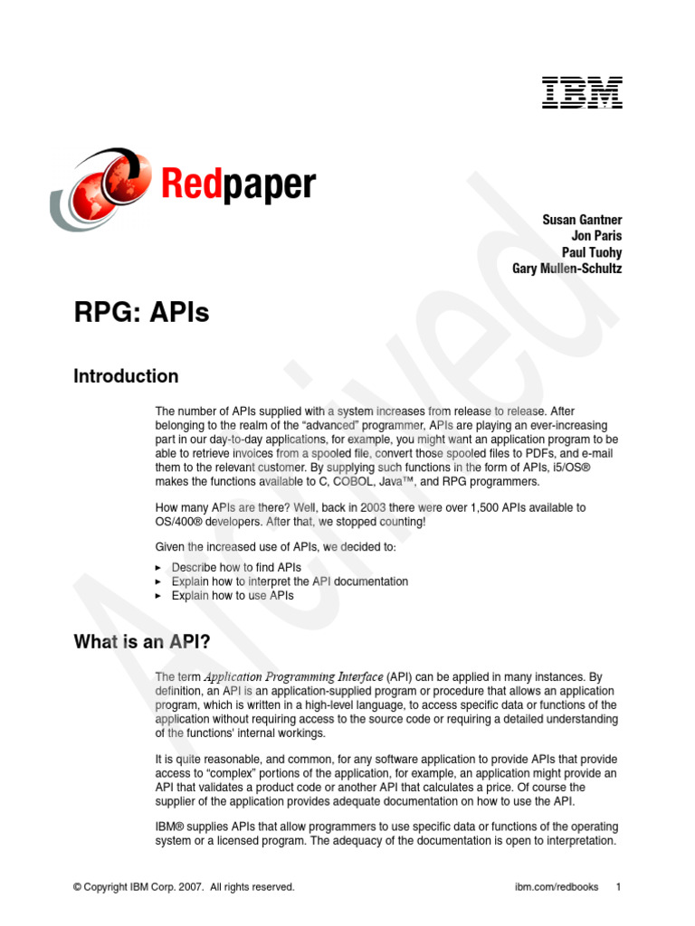 RPG APIs | PDF | Parameter (Computer Programming) | Ibm Rpg