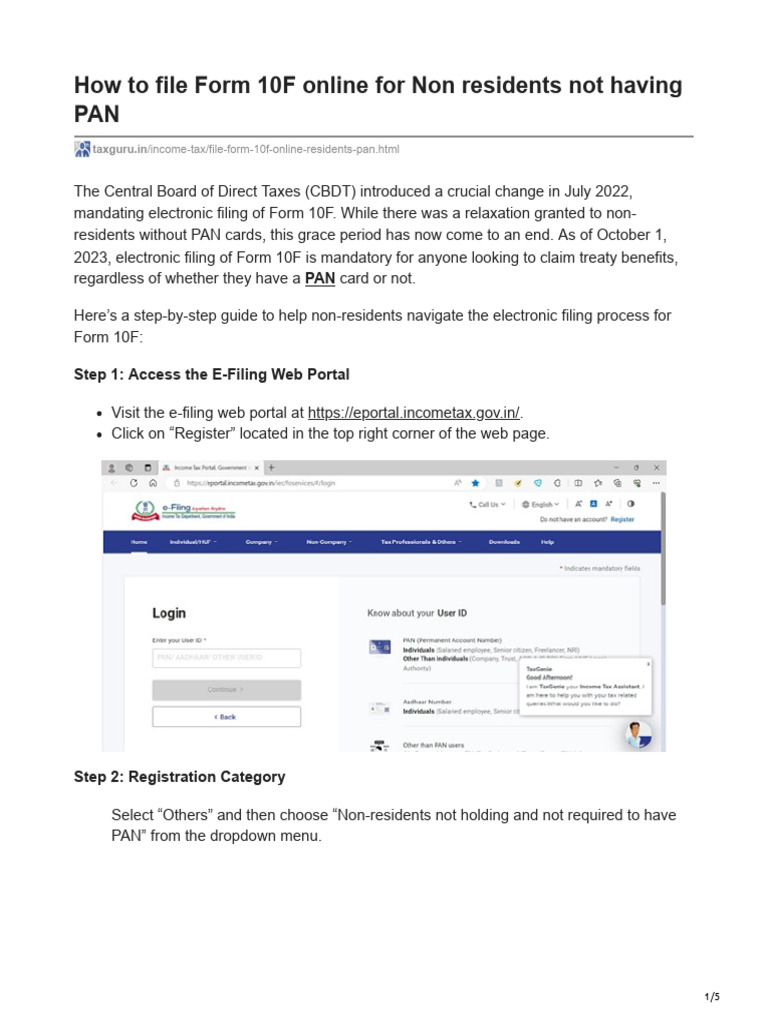File Form 10F Online Without PAN | PDF | Payments | Government Finances