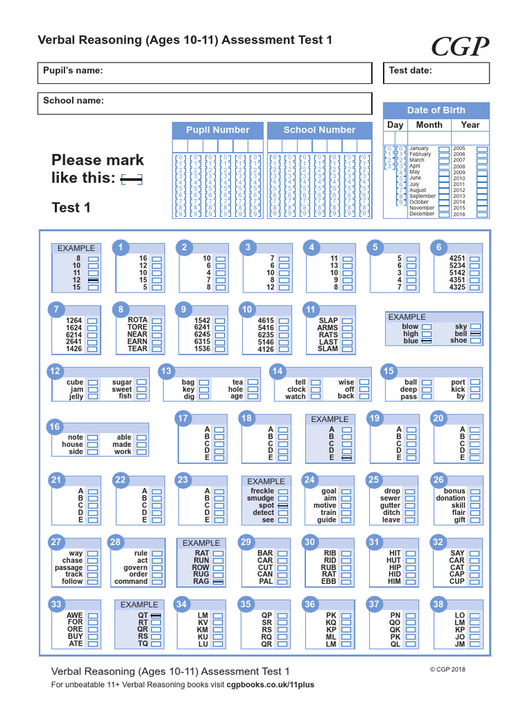 11plus VR 10 11 V6qe2 Assessment Test Ans | PDF