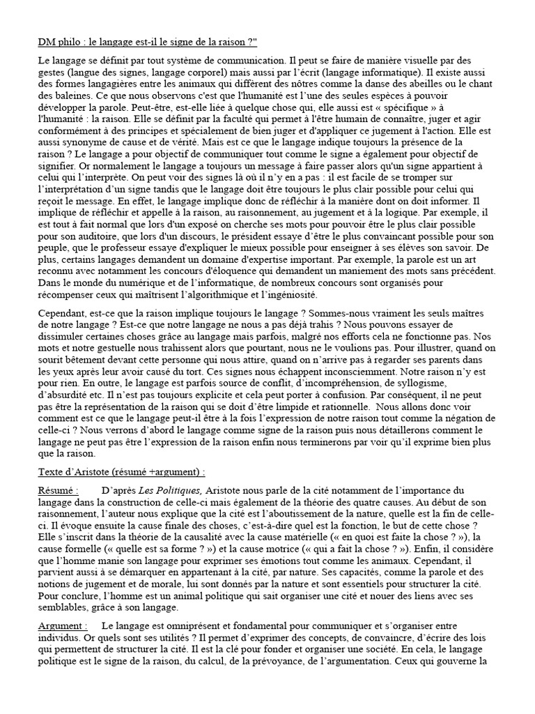 Le langage, reflet de la raison humaine | PDF | Noûs | Raison