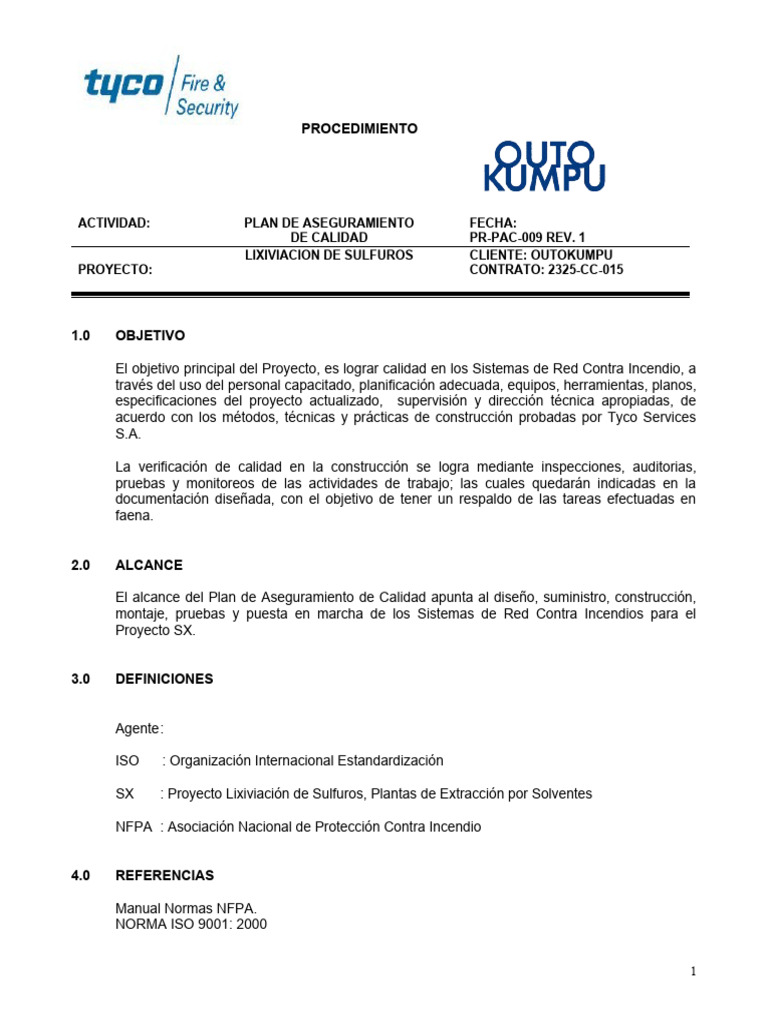 Procedimiento de Plan de Aseguramiento de Calidad | PDF | Calidad ...