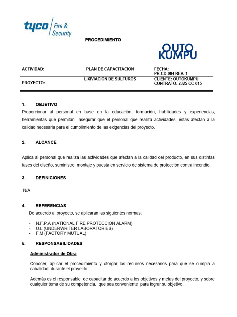 Procedimiento de Plan de Capacitacion | PDF | Calidad (comercial ...