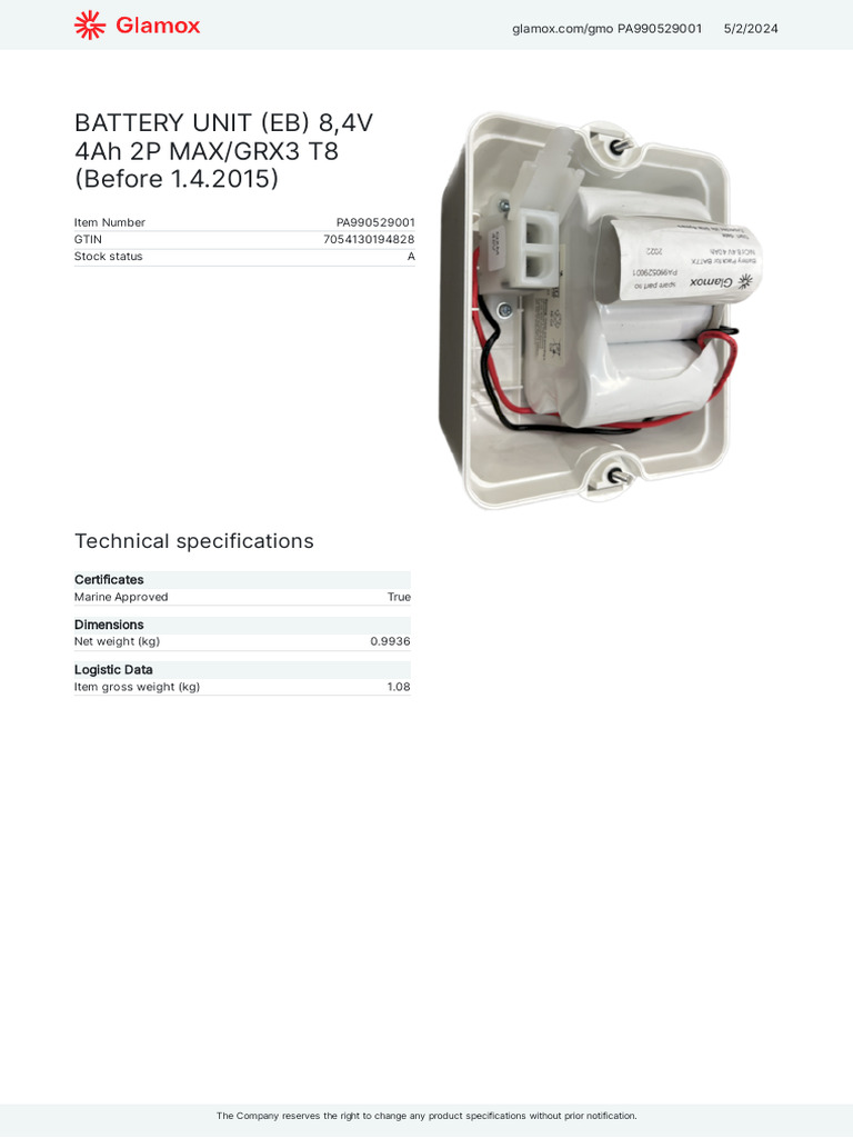 8.4V Battery Unit Specifications | PDF
