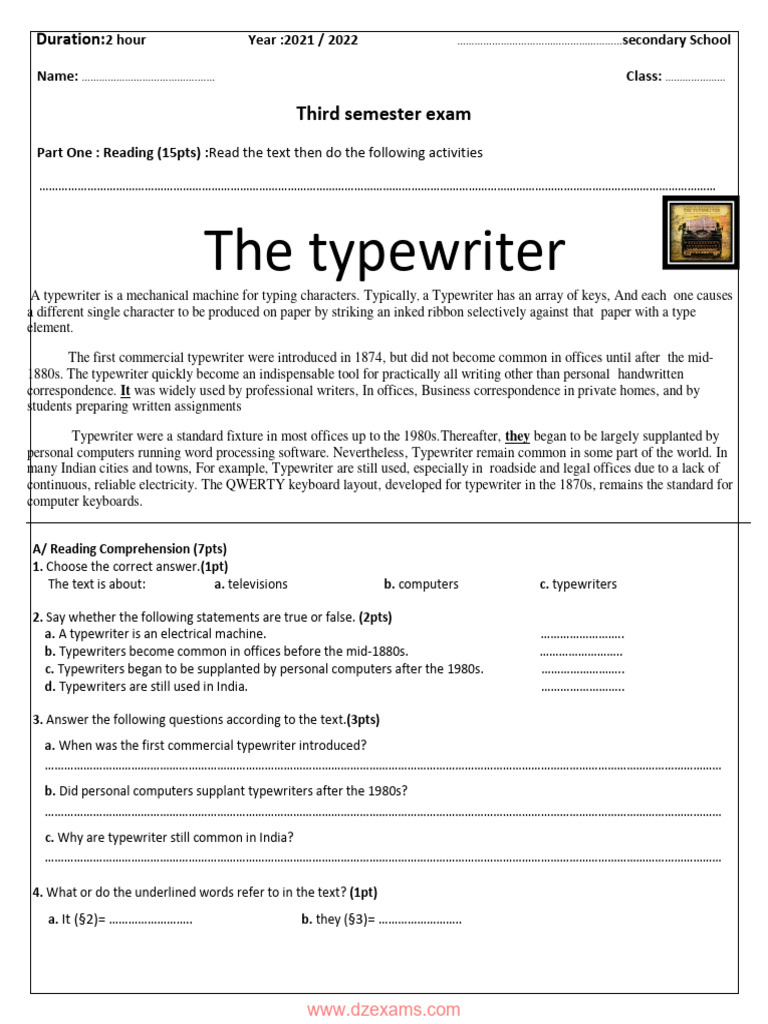 Dzexams 1as anglais 752060 PDF Typewriter Thomas Edison