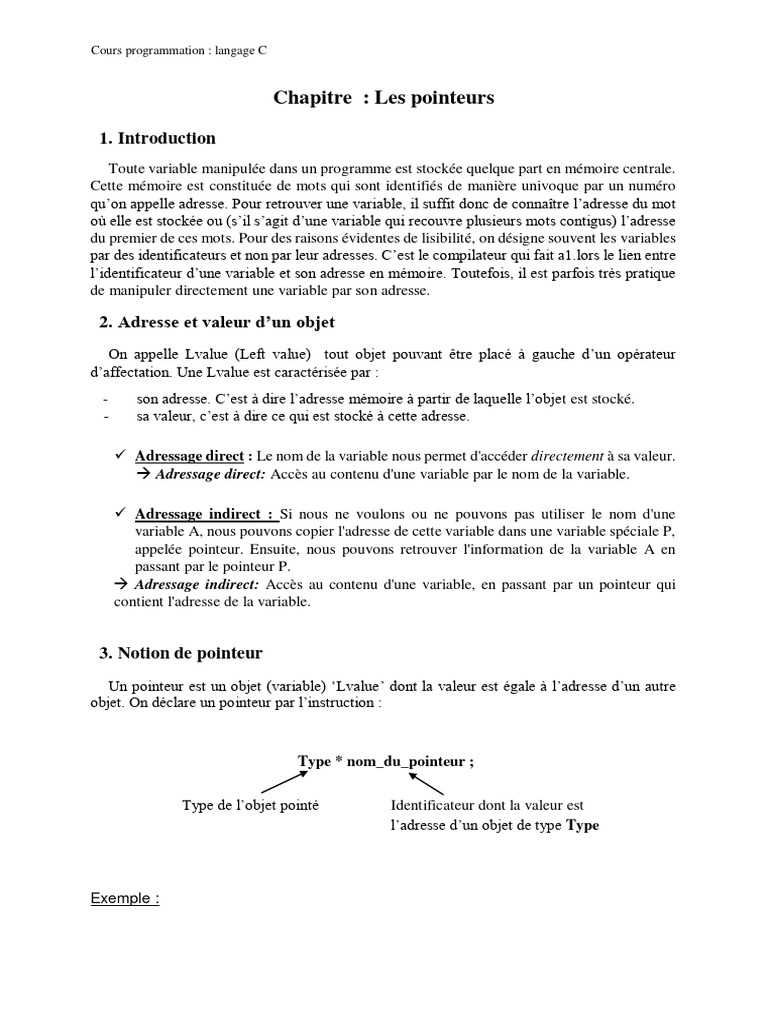 Pointeurs en langage C Guide complet PDF Pointeur (programmation — free download