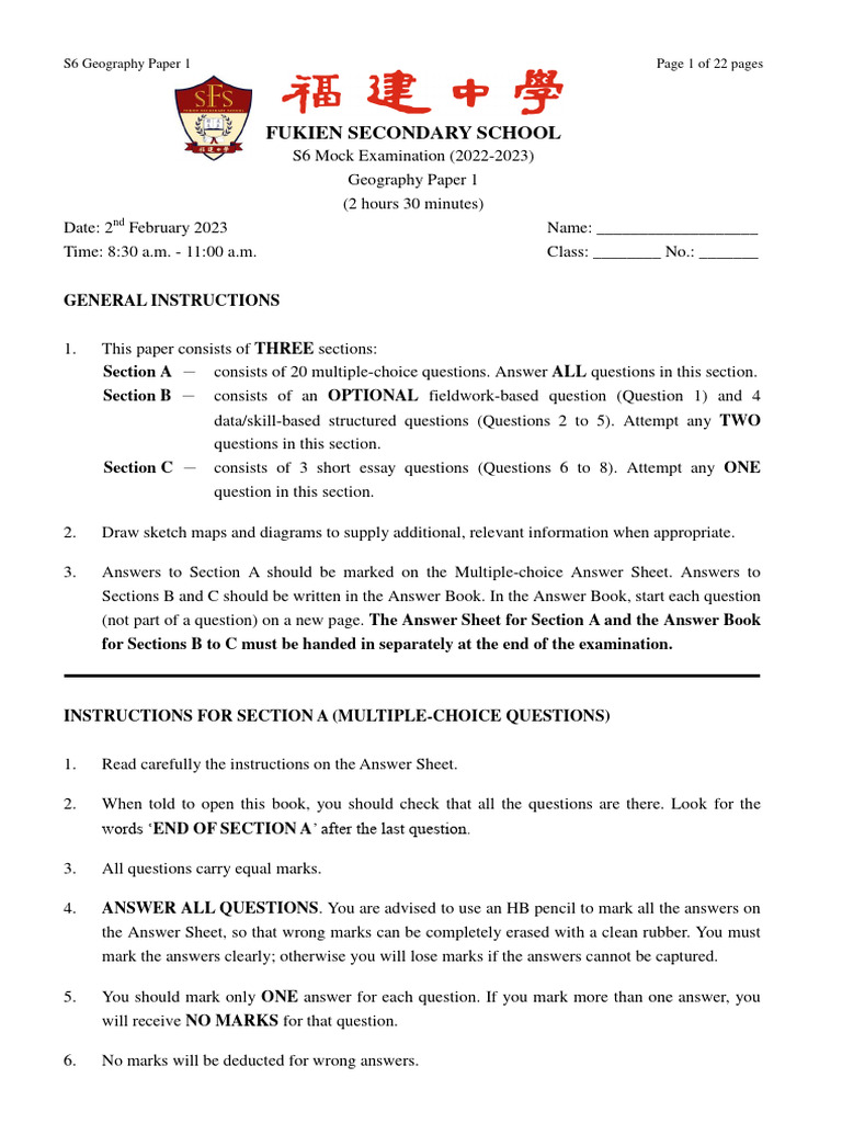 S6 Geography Mock Exam Paper 1 | PDF | Volcano | Tsunami