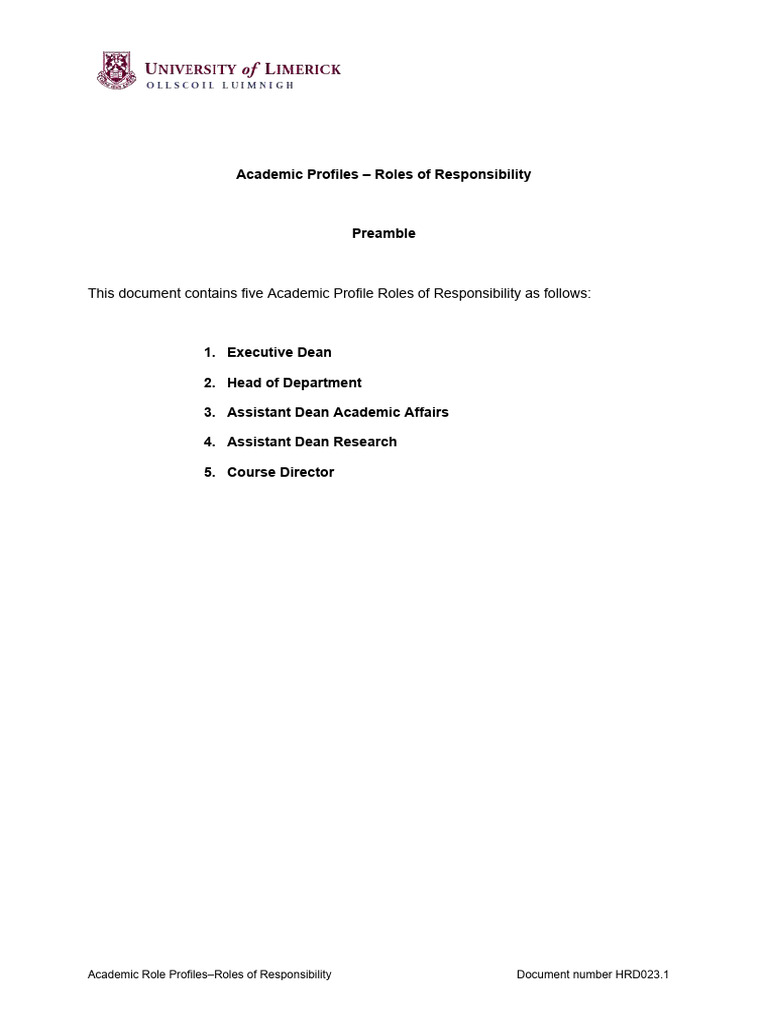 HRD023 Academic Role Profiles-Roles of Responsibilty - 0 | PDF ...