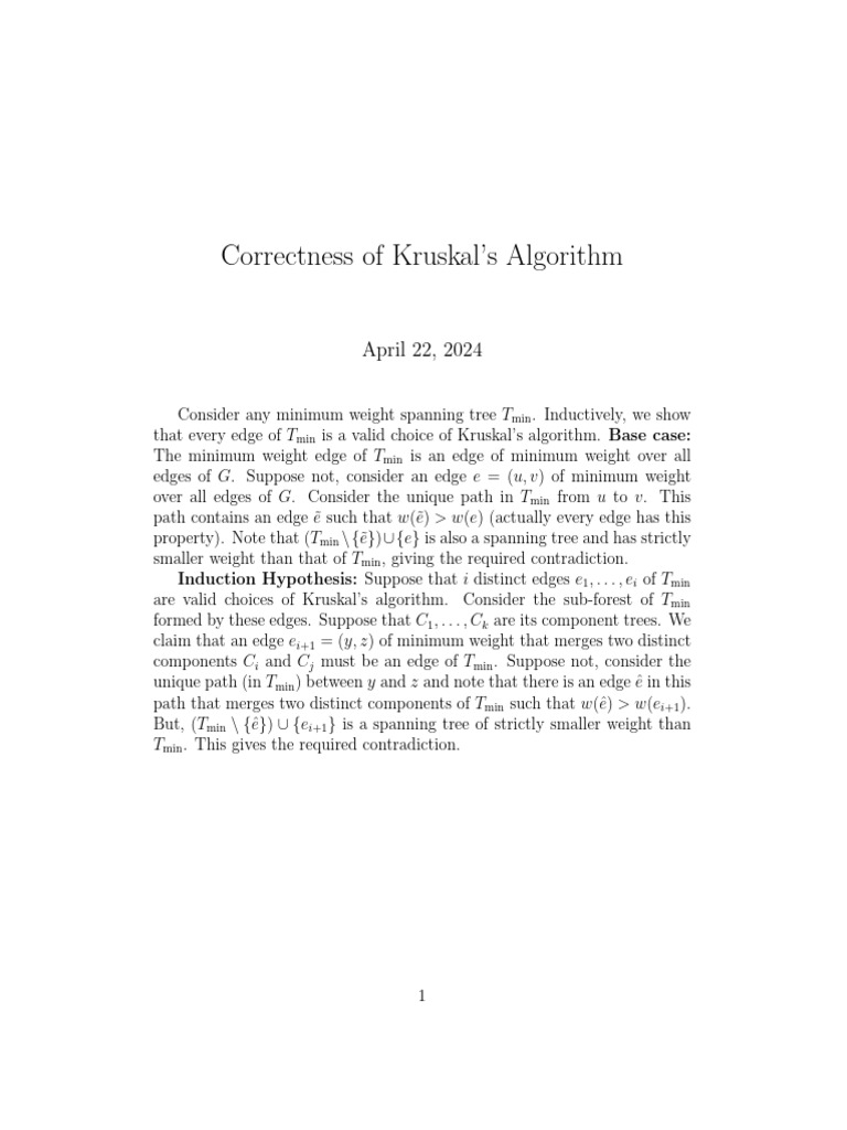 Validity of Kruskal's Algorithm Proof | PDF
