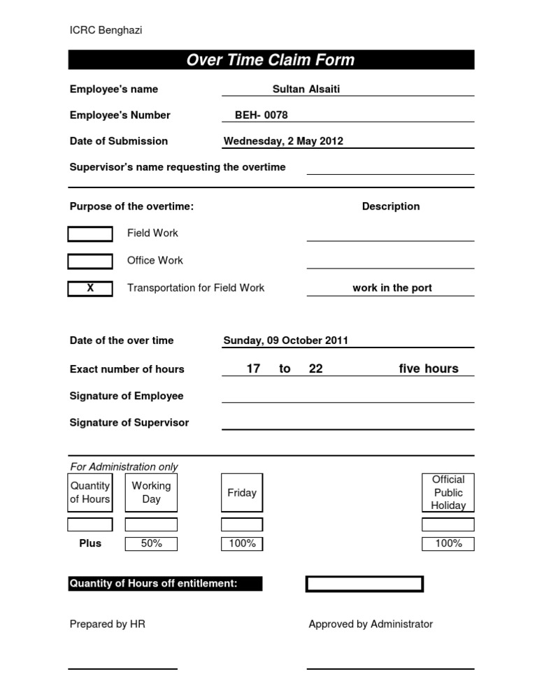 Overtime Form | PDF | Finance & Money Management