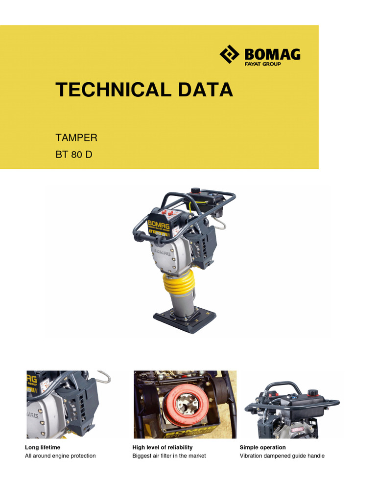 BOMAG BT 80 D Jumper Compactor Specs | PDF | Engines | Vehicle Technology