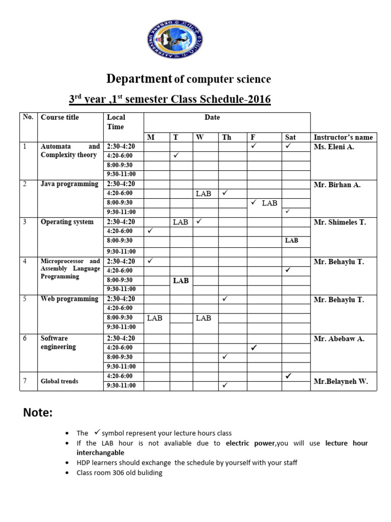 Computer Science Class Schedule 2016 | PDF | Computer Science ...