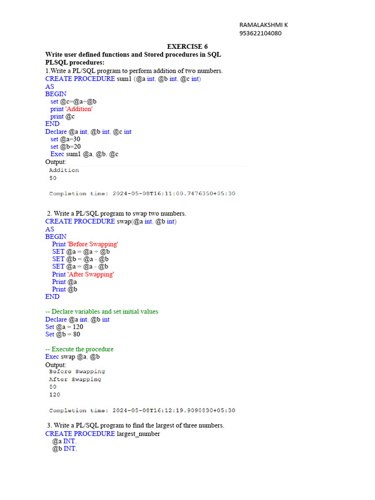 Exercise 6 | PDF | Pl/Sql | Sql