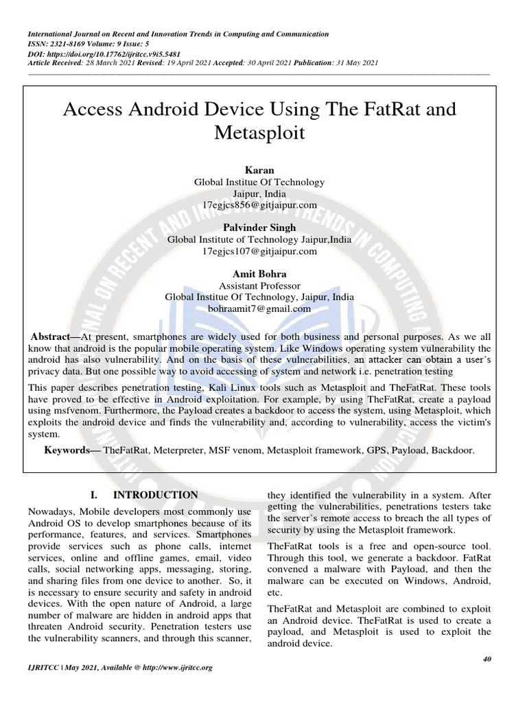 Accessing Android via TheFatRat & Metasploit | PDF | Malware | Android ...