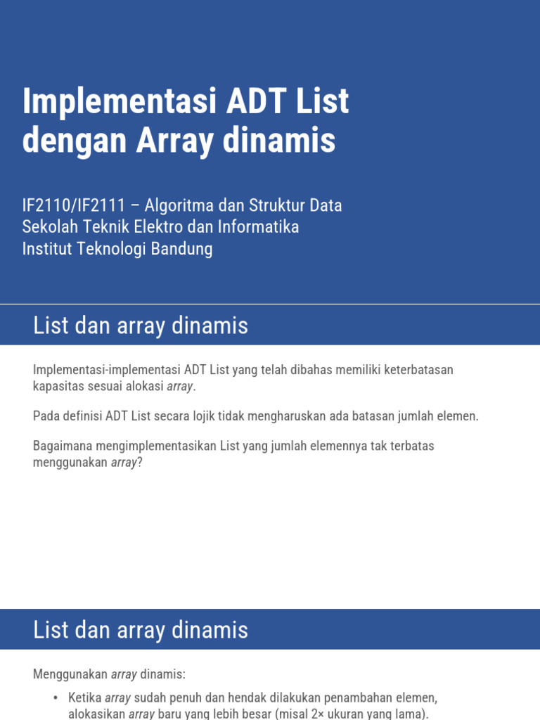 Implementasi Array Dinamis pada List | PDF