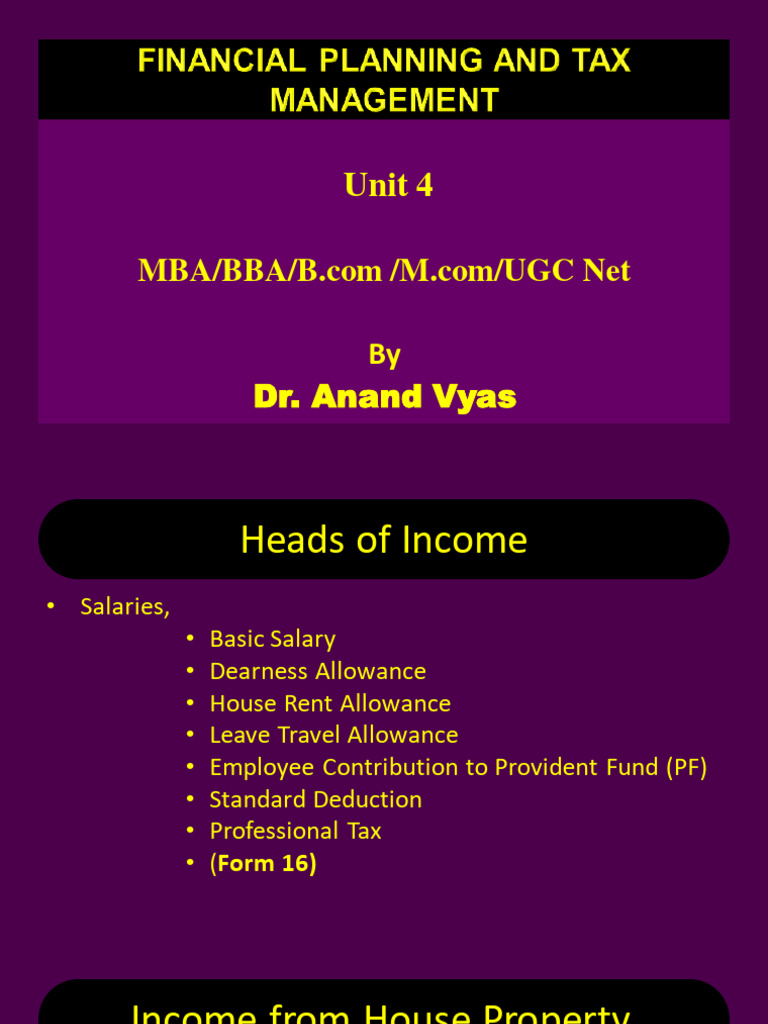 Unit 4 Financial Planning And Tax Management Pdf Capital Gains Tax