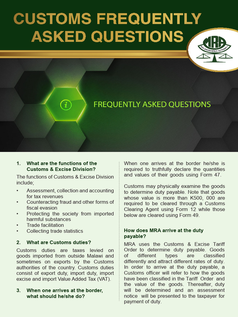 Customs FAQs | PDF | Customs | Excise