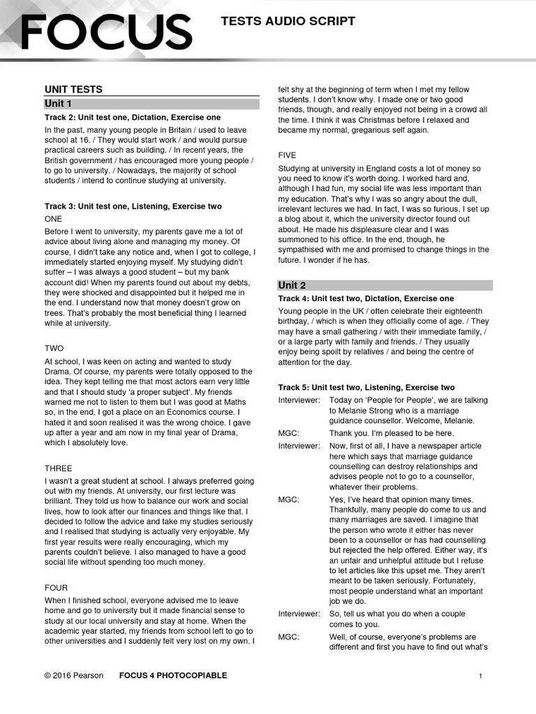 FOCGB4 Tests Audioscripts | PDF | Supermarket | Acupressure
