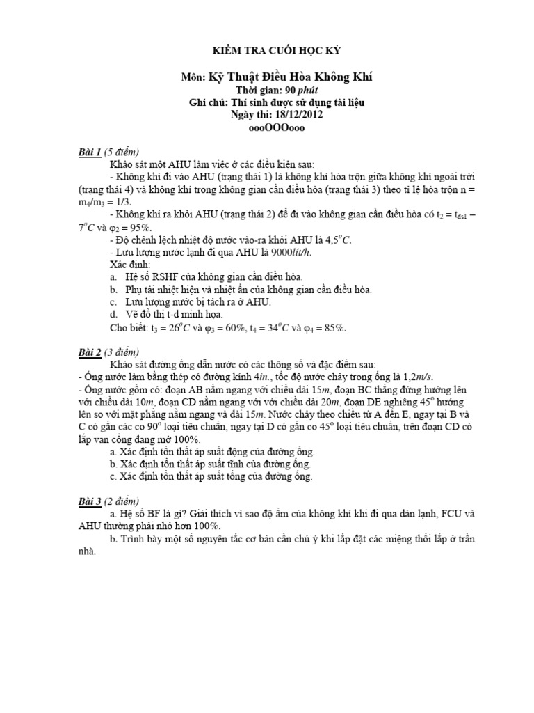 Dap An KT Dieu Hoa Khong Khi Thi HK1.12-13 | PDF