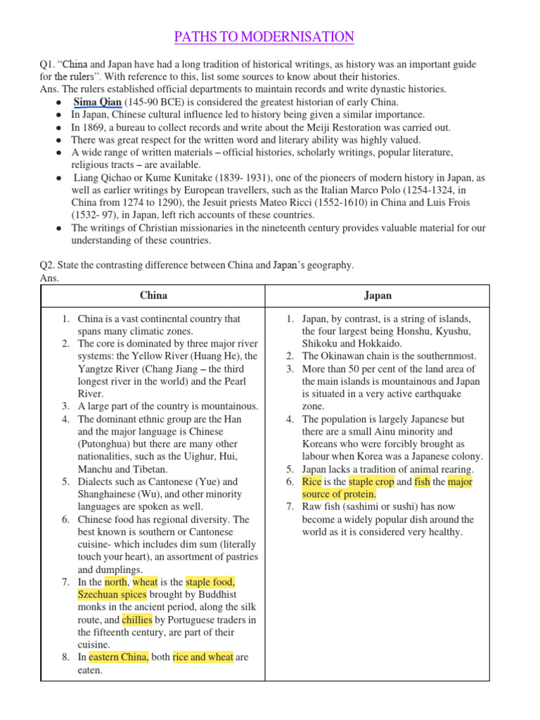 Class 11 History Path To Modernization