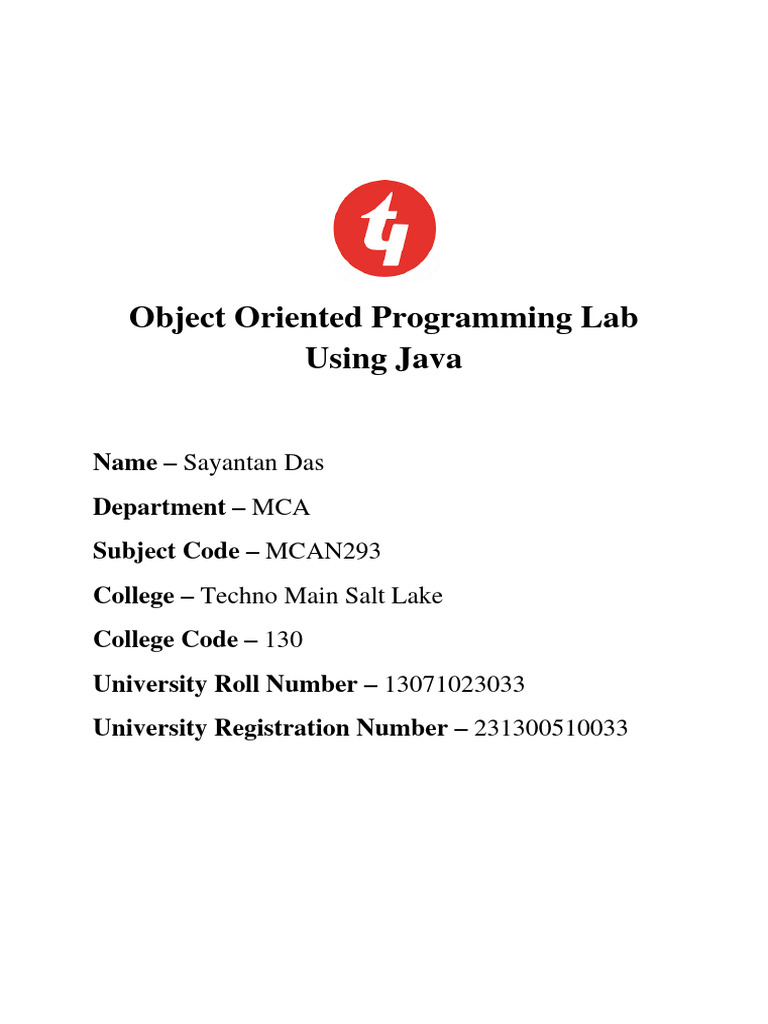 Java Object Oriented Programming Lab | PDF