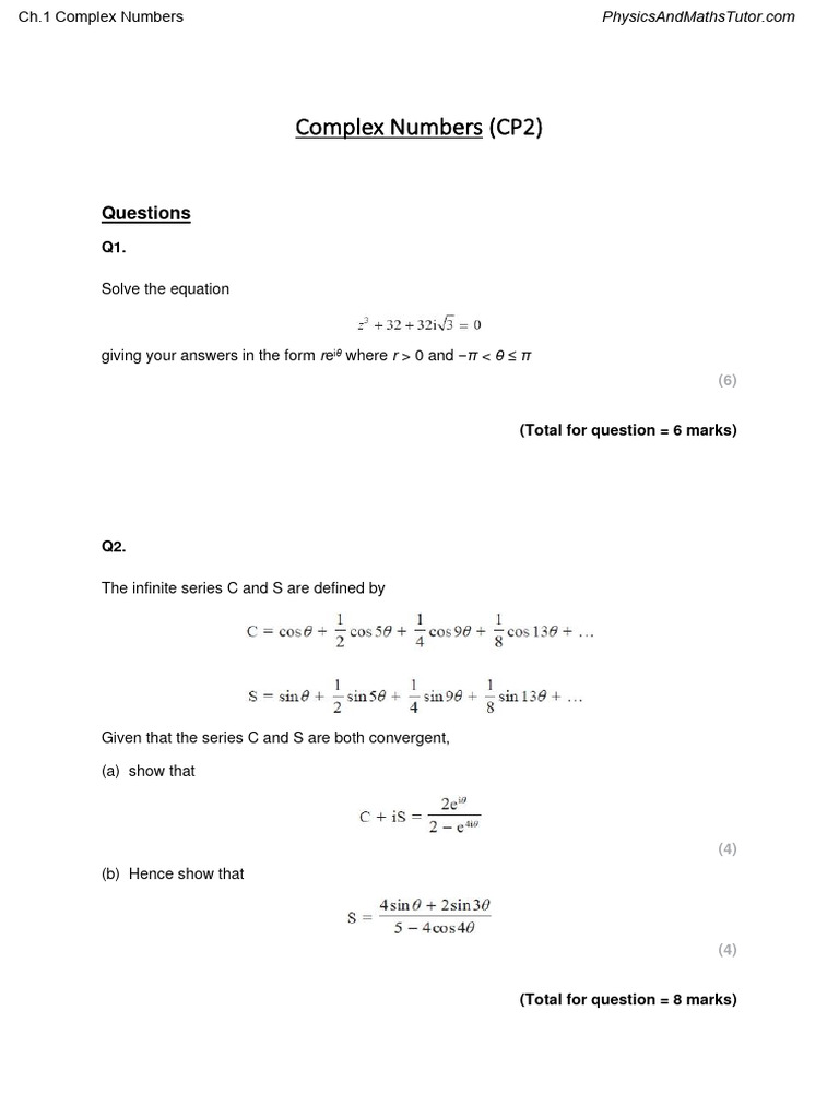 Complex Numbers: Equations and Theorems | PDF | Mathematical Objects ...