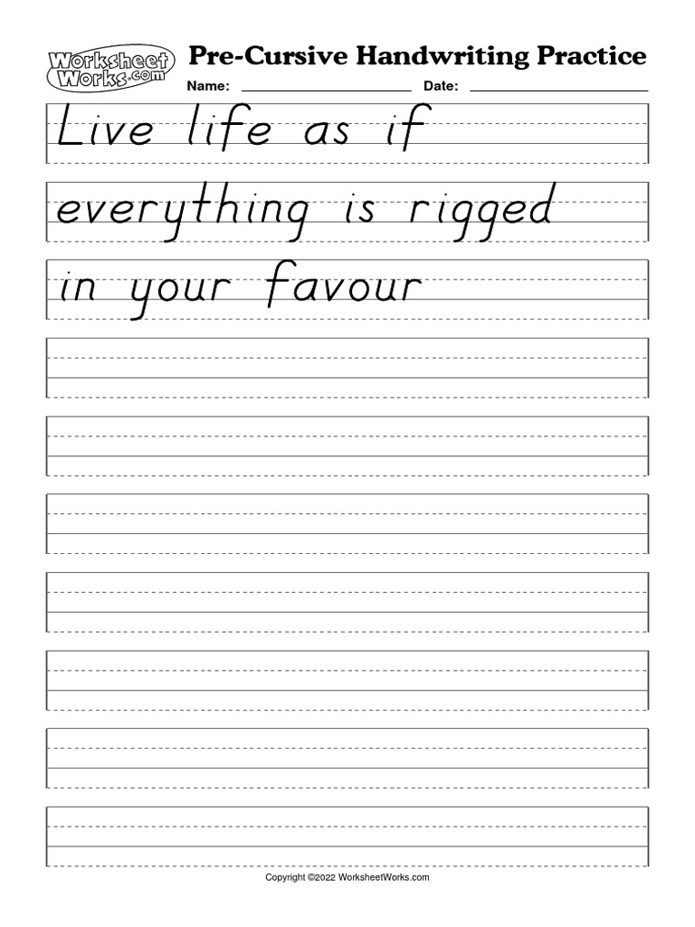 WorksheetWorks PreCursive Handwriting Practice 2 PDF