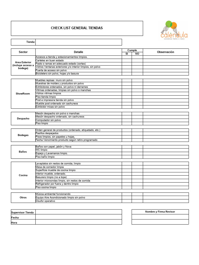 Check List de Limpieza para Tiendas | PDF | Inicio