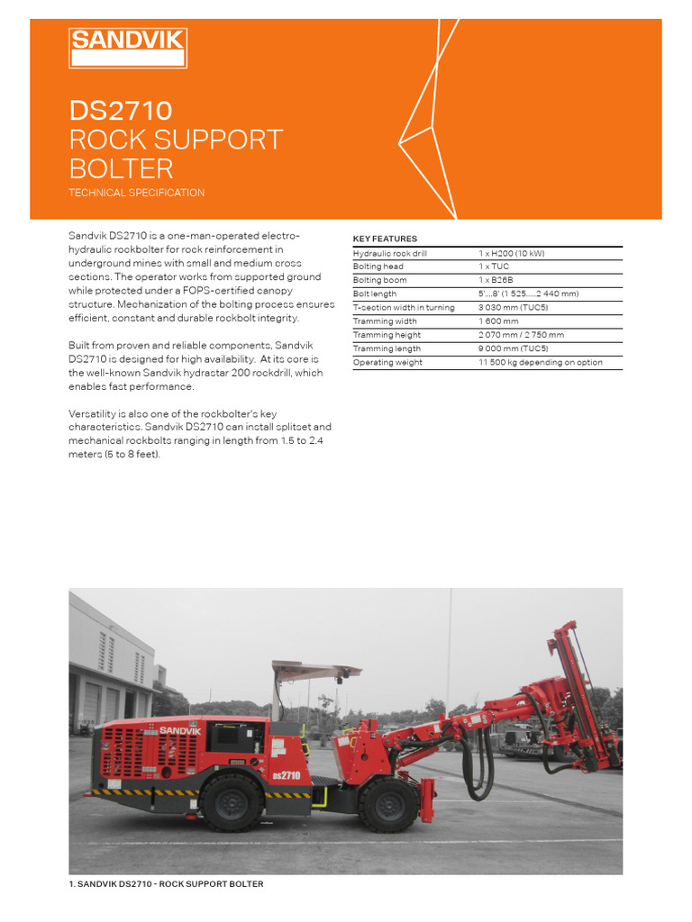 Sandvik DS2710 Rock Support Bolter | PDF | Drill | Pump