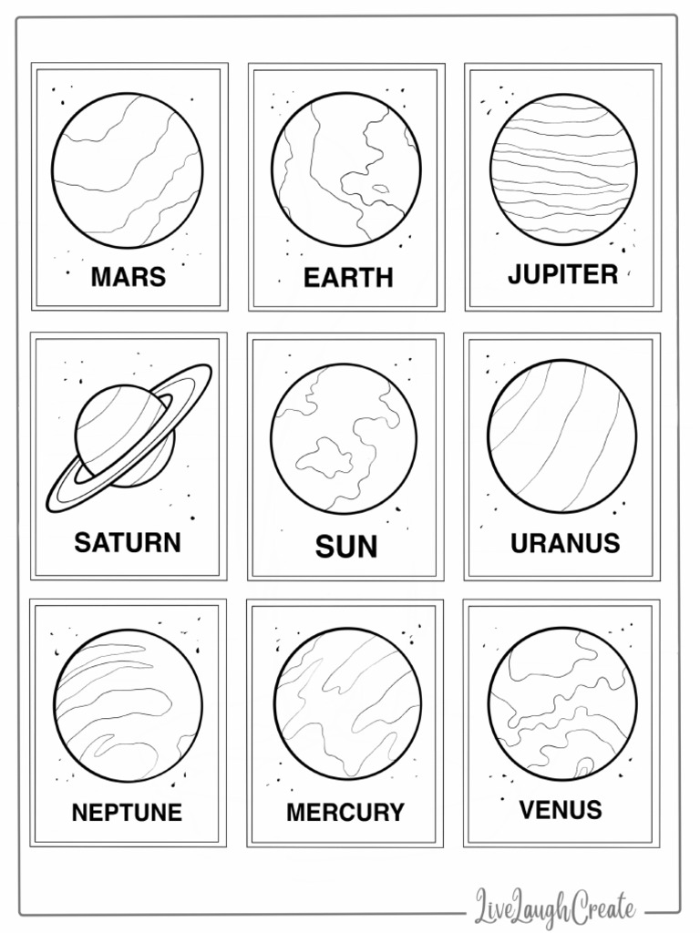 Planets in the solar system flash cards to color pdf