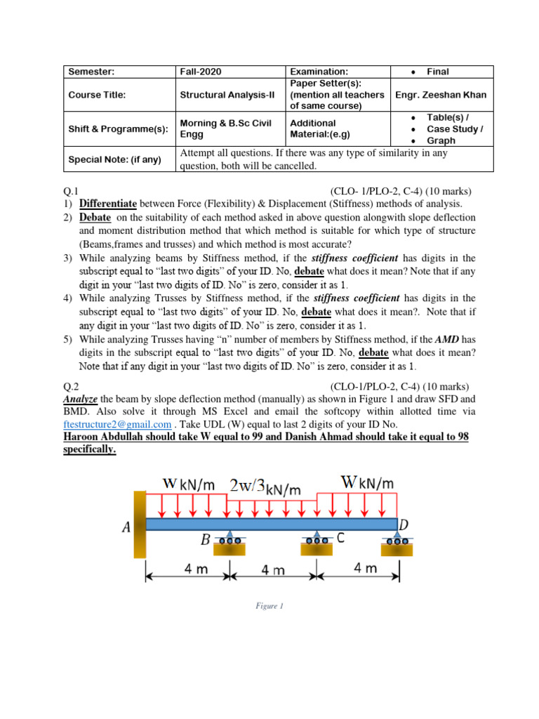 Structural Analysis-II Final Exam Guide | PDF | Applied Mathematics ...