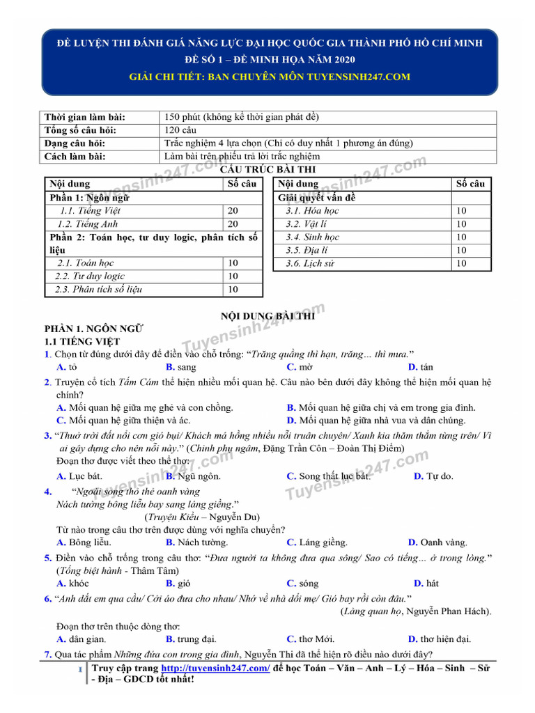 Đề ôn DGNL TPHCM | PDF