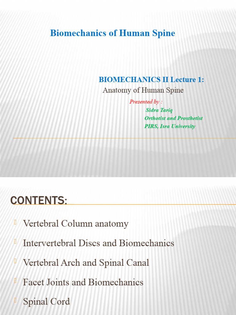 Biomechanics of Human Spine (Biomechanics II) Lecture 1 | PDF ...