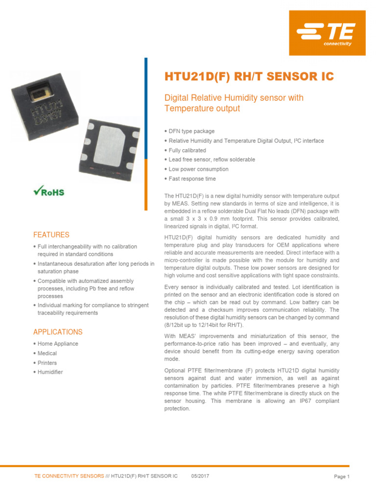 HTU21D- datasheet (1) | PDF | Sensor | Electrostatic Discharge