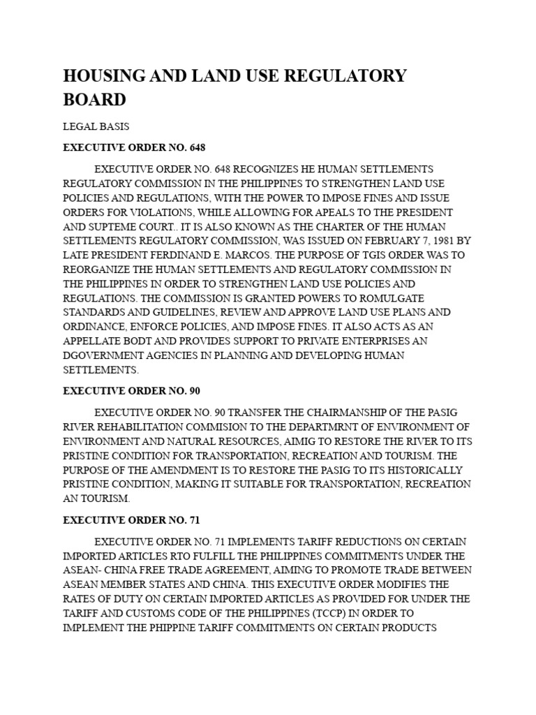 Housing and Land Use Regulatory Board PDF Tariff Executive Order