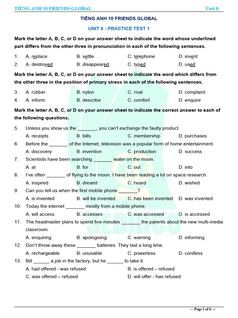 Tieng Anh 10 Friends Global - Unit 8 - Test 1 | PDF | Siri | Typewriter
