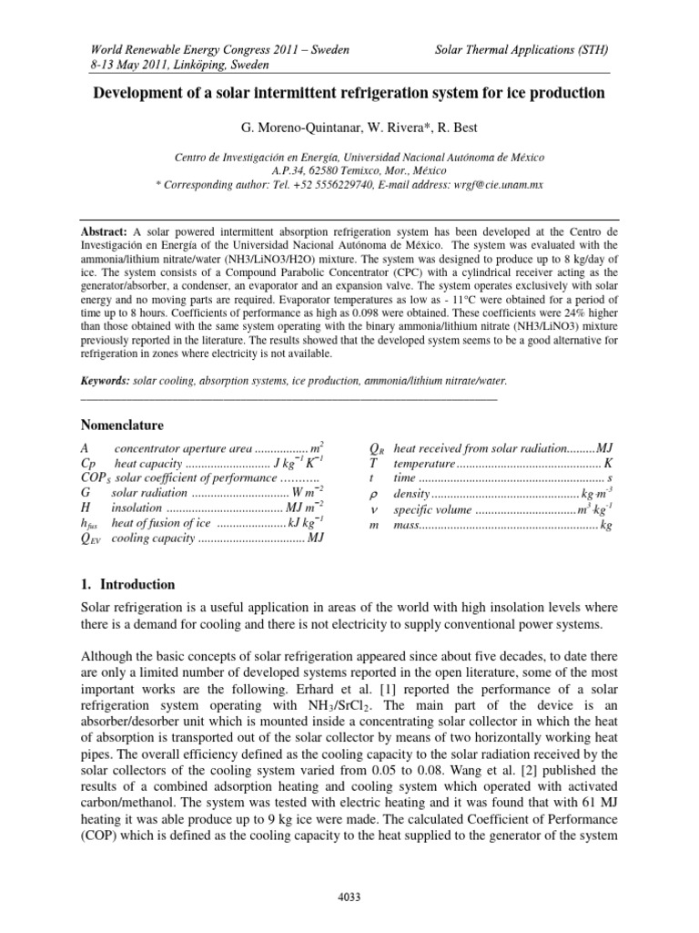 Solar Refrigeration System for Ice Production | PDF | Heat Exchanger ...