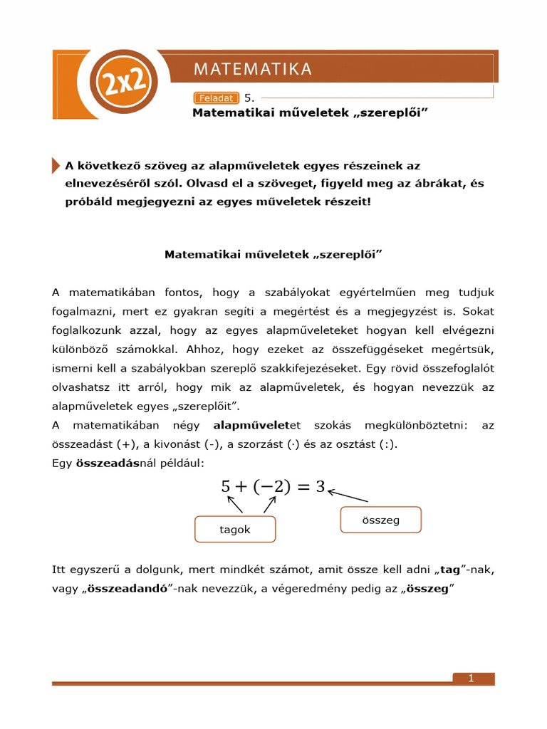 Matematikai Muveletek Szereploi Diak | PDF