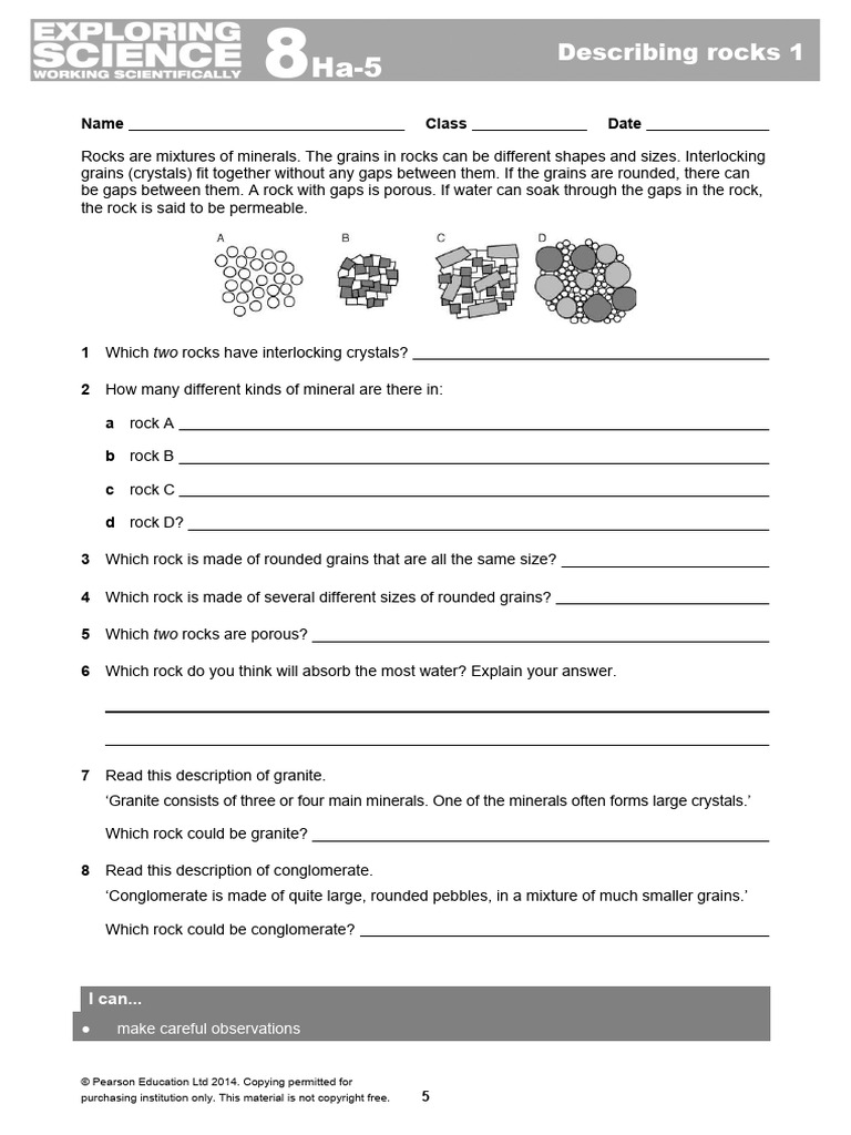 Int Esws at 8ha5 Describing Rocks 1 | PDF | Language Arts & Discipline