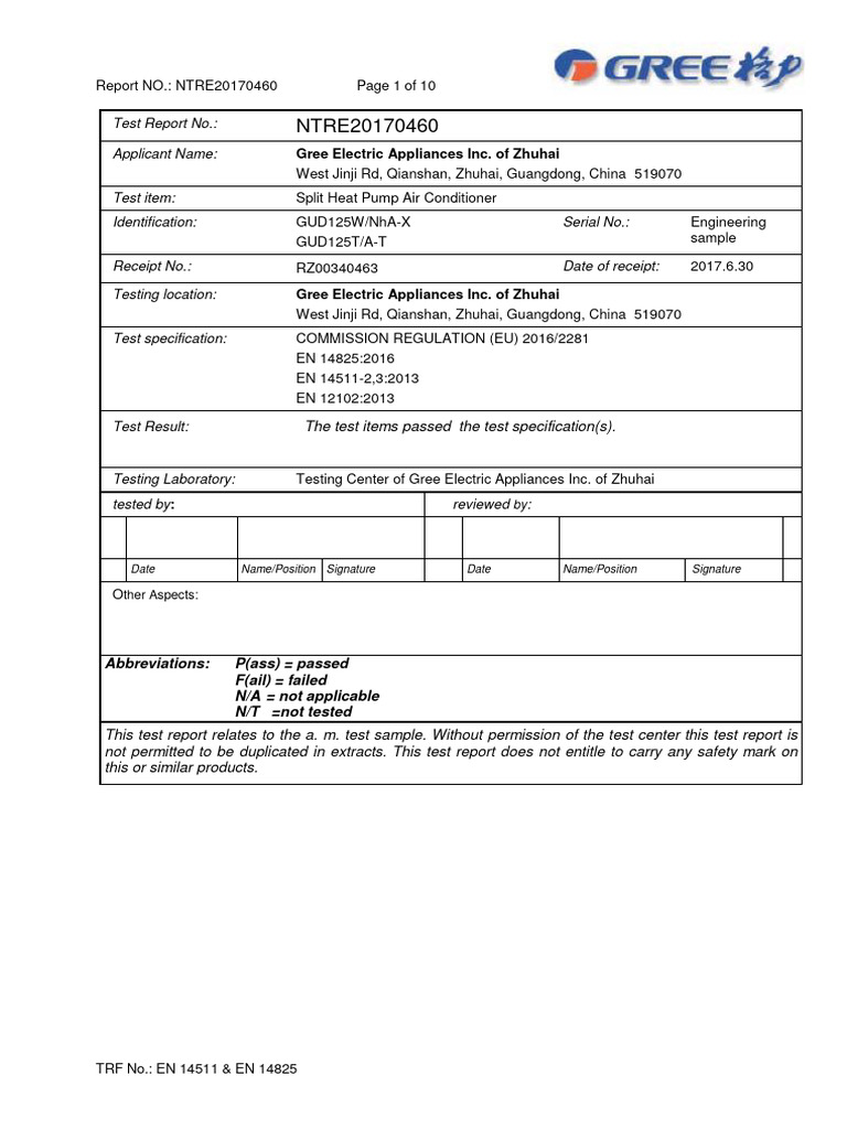 Heat Pump Air Conditioner Test Report | PDF | Air Conditioning ...