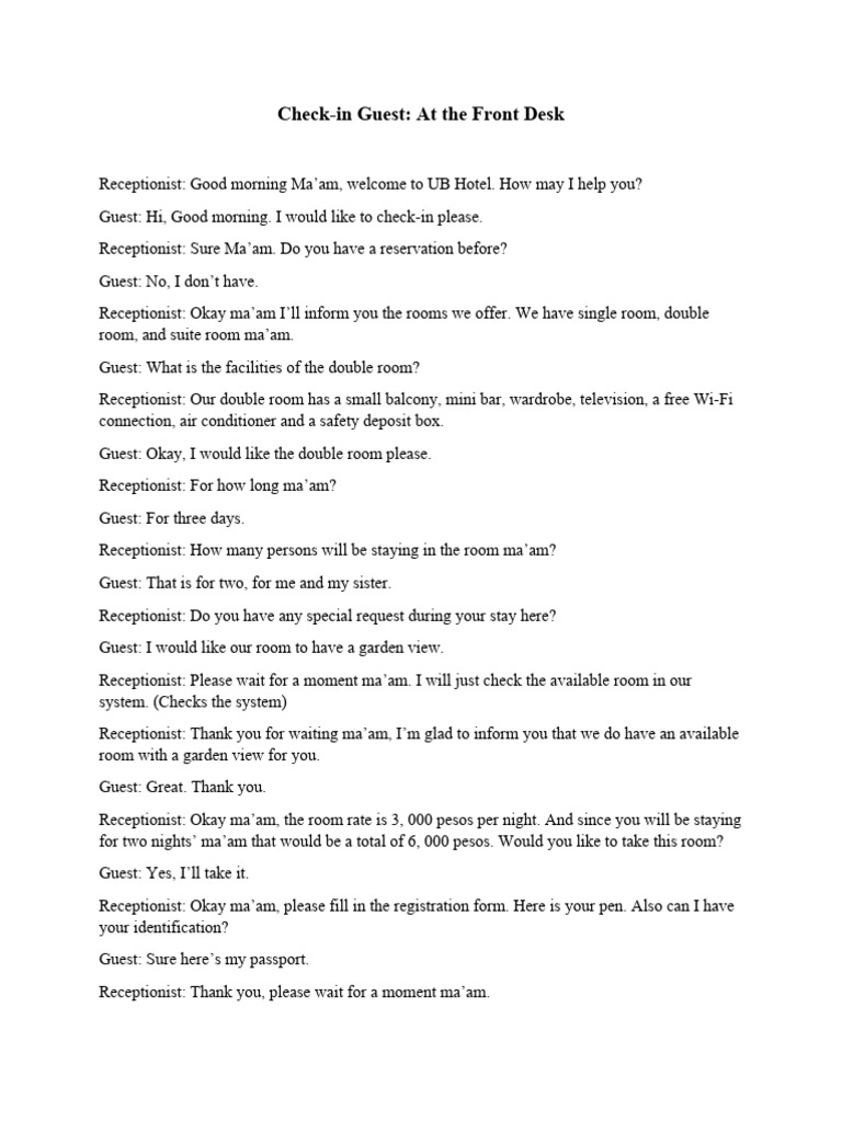 Checkin Guest At the Front Desk PDF