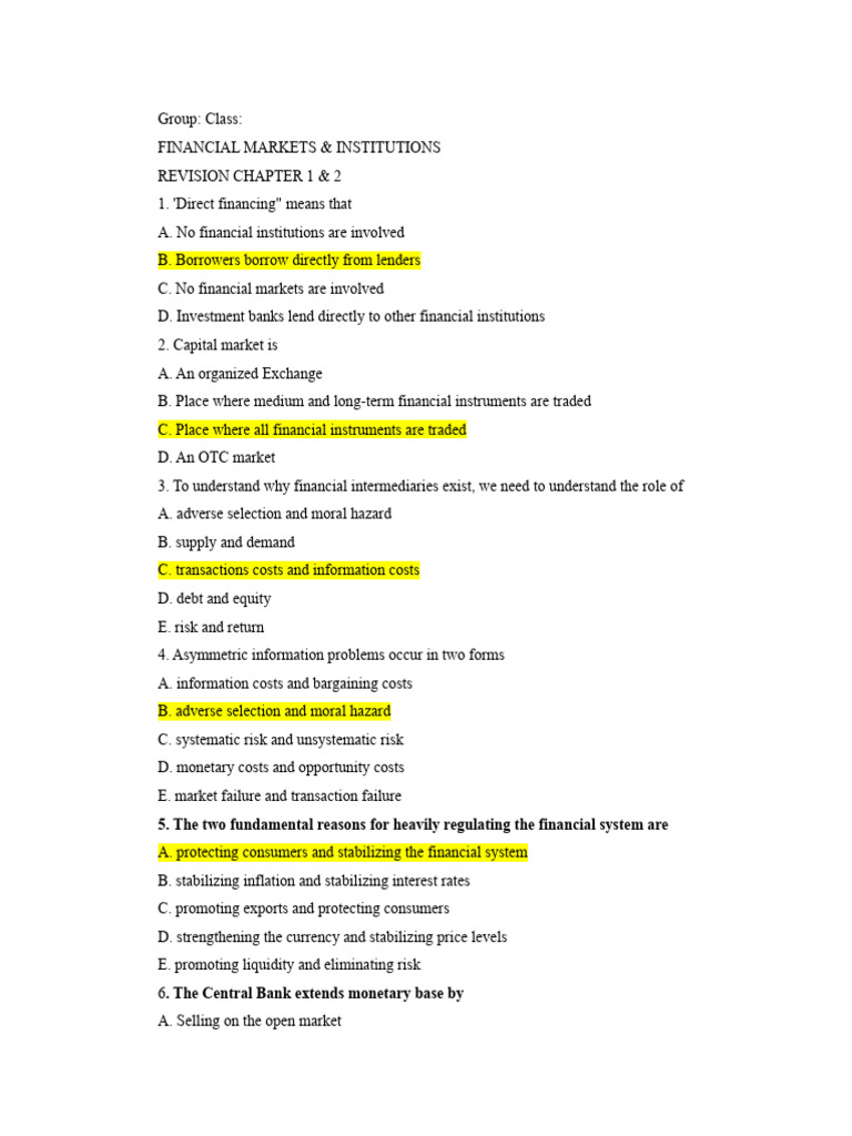 Financial Markets & Institutions Revision Guide | PDF | Bonds (Finance ...