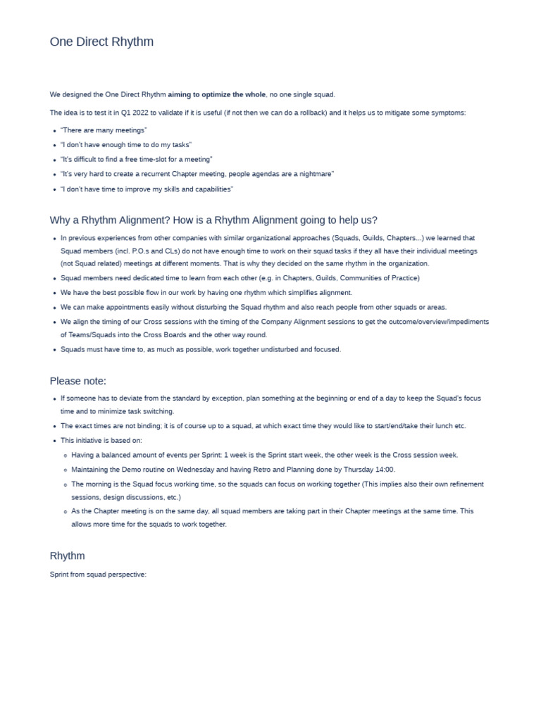 One Direct Rhythm for Squad Alignment | PDF | Expert | Scrum (Software ...
