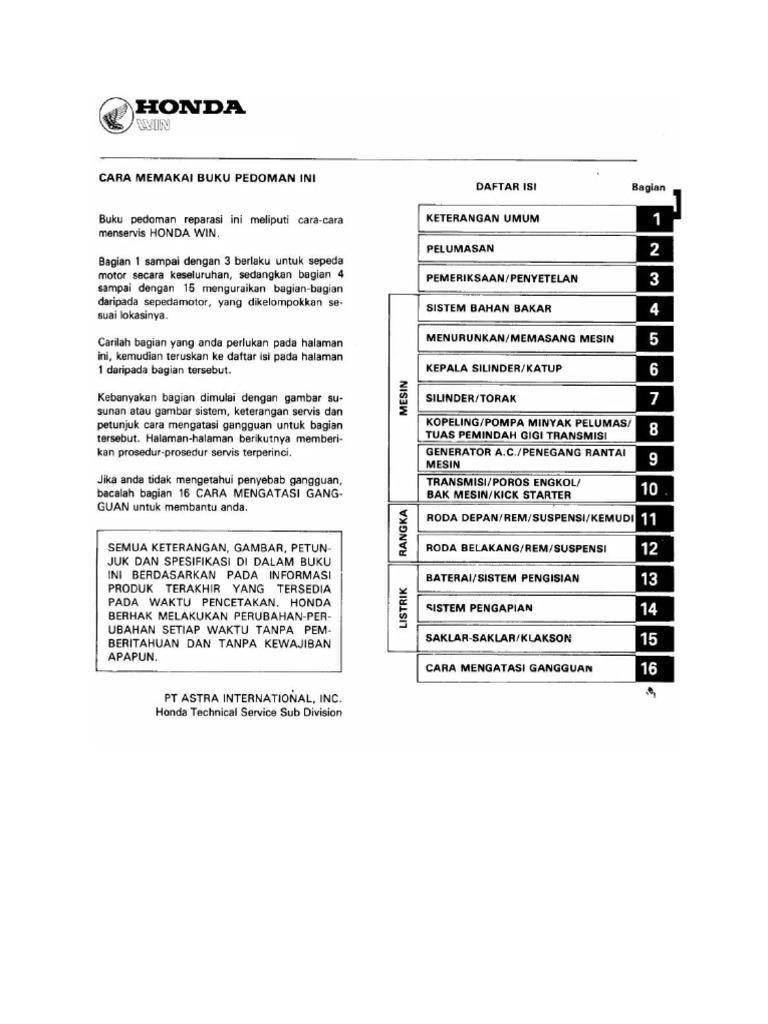 Manual Book Honda Win PDF