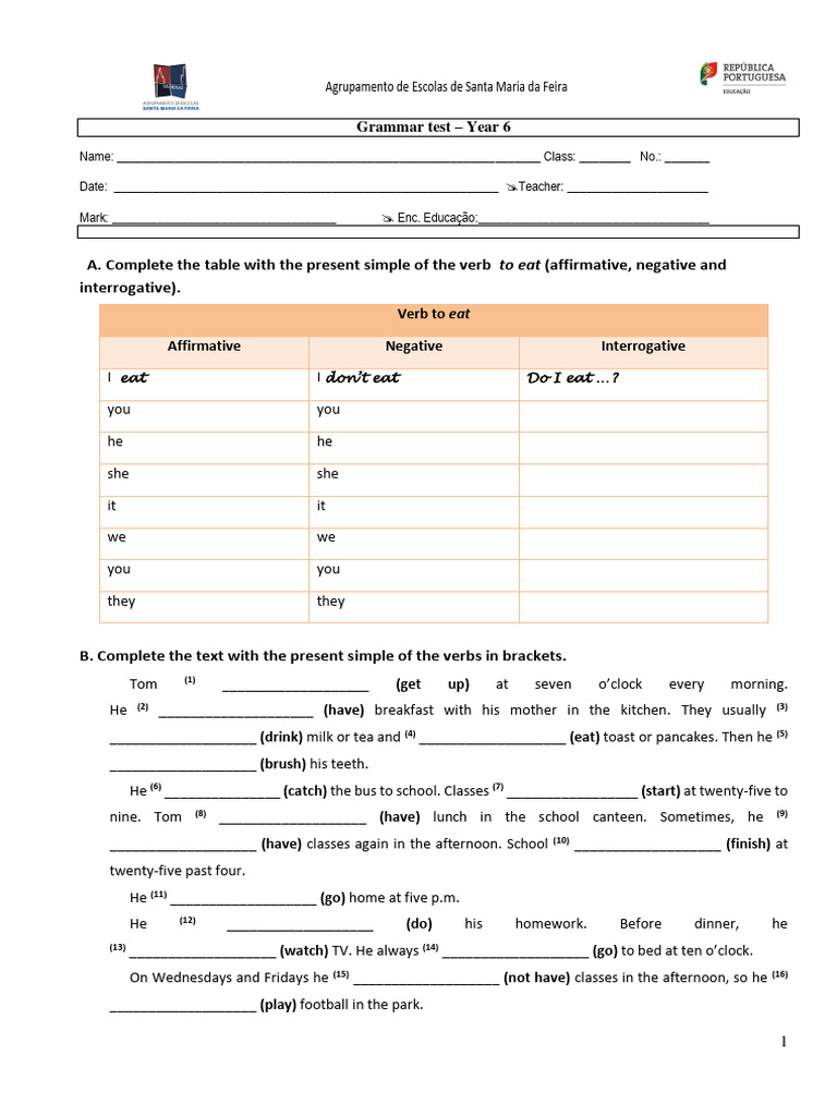 Grammar Test Year 6 Feira Download Free Pdf Linguistics Grammar