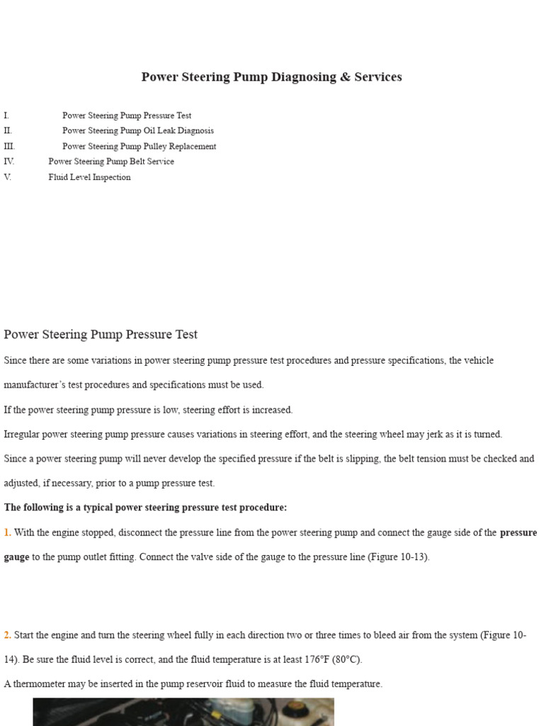 Power Steering Pump Diagnosis & Service Guide | PDF | Pump | Leak