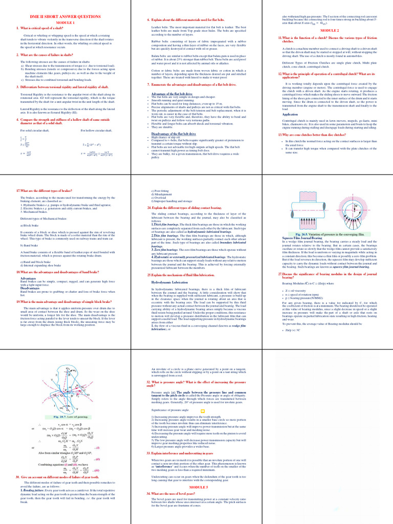 DME II Short Answer Questions Guide | PDF | Belt (Mechanical) | Gear